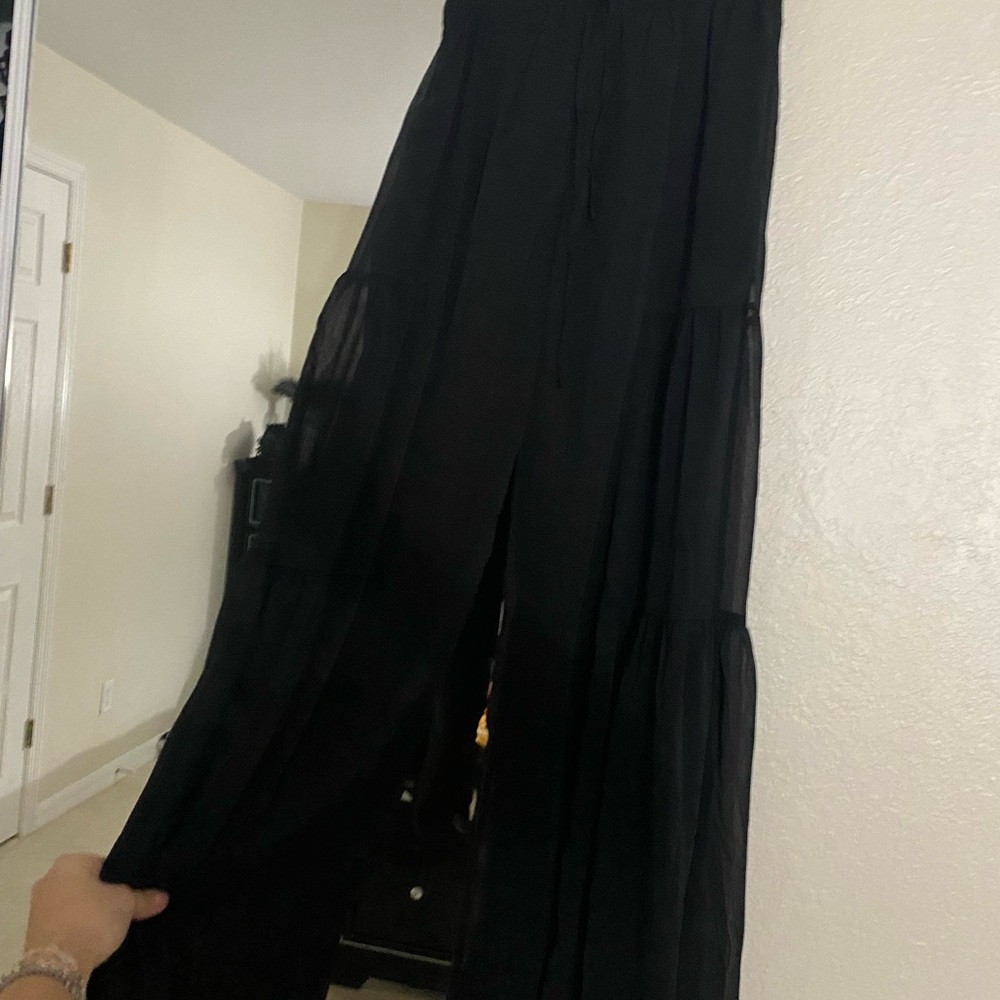 Fashion Nova Black Tiered Wide-Leg Jumpsuit